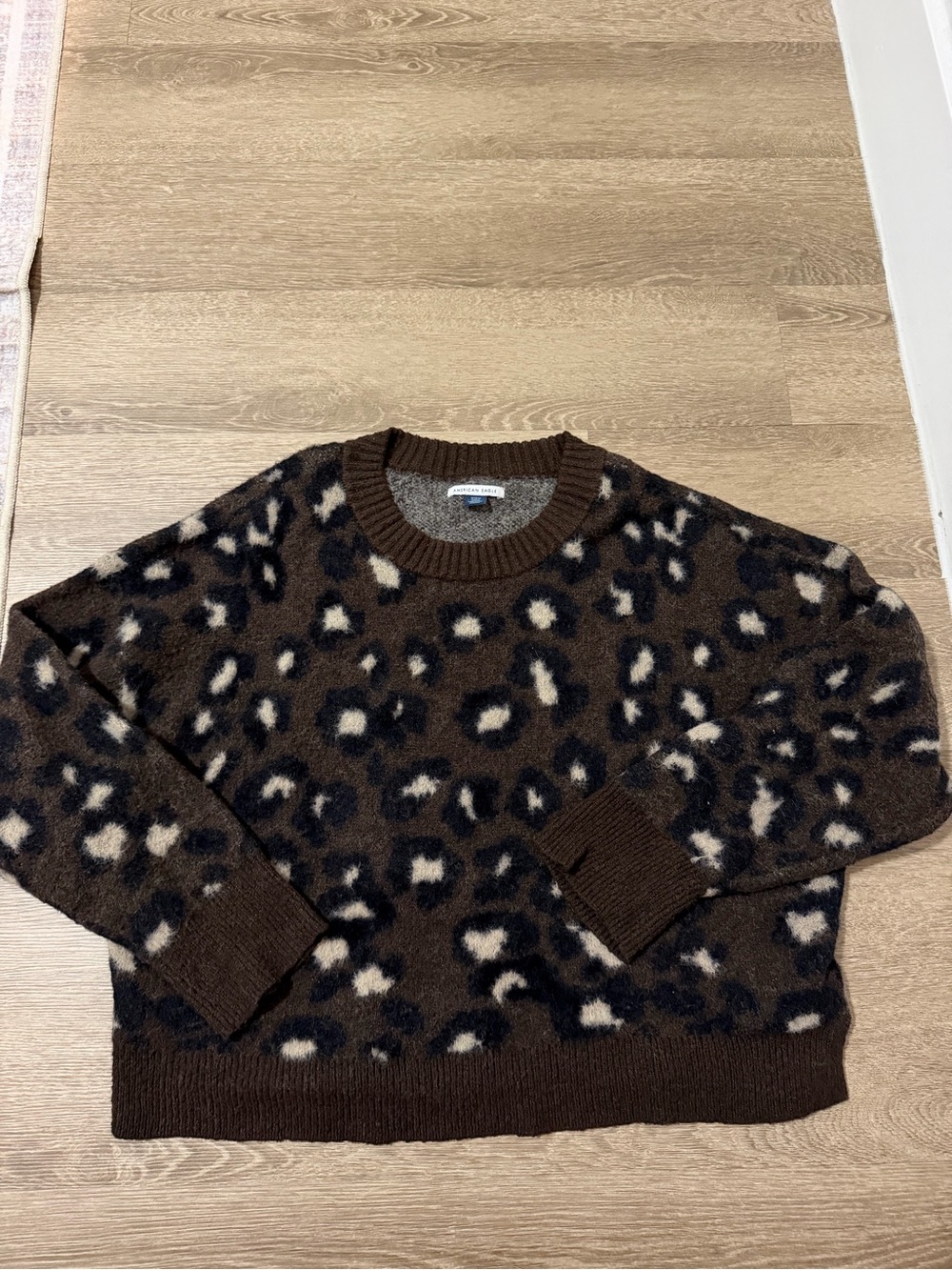 American Eagle Outfitters Brown Leopard Print Crewneck Sweater
